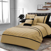 3 Pcs Pinch Pleated Duvet Set - Natural & Black